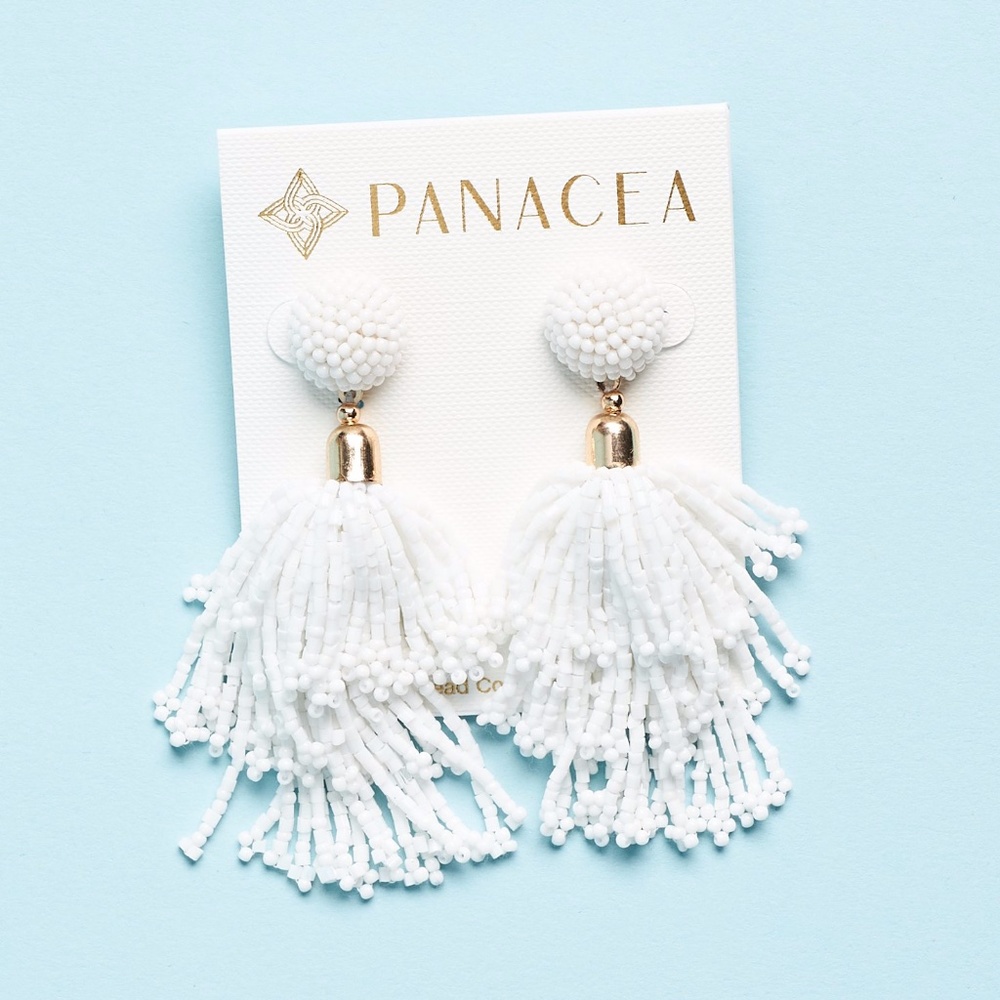NEW Panacea Fountain Tassel Earrings White